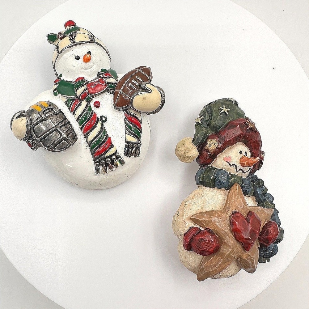 Vintage 90s Snowman Brooch Pin Set Football Helmet Star Heart Christmas Holiday